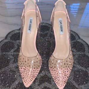 Blush pink clear rhinestone heels